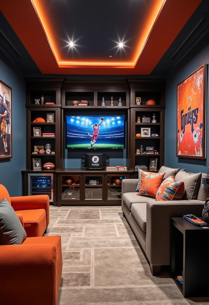 21+ Boys Bedroom Ideas: Fun and Practical - 14. Sports Lounge: Relax and Play