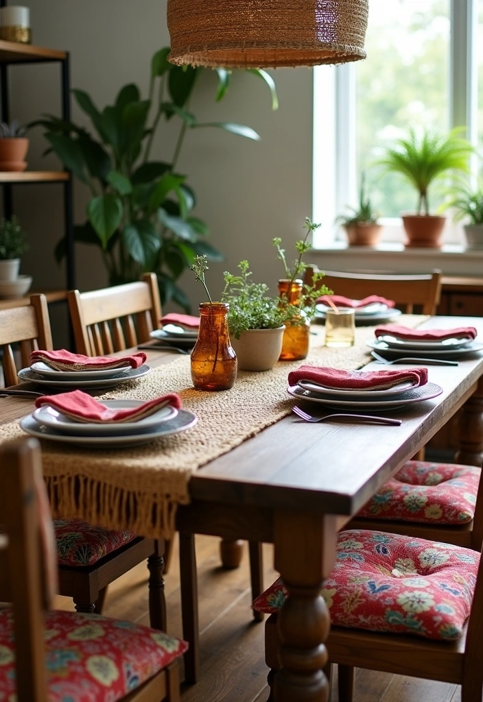 21+ Chic Boho Kitchen Ideas - 3. Layered Textiles