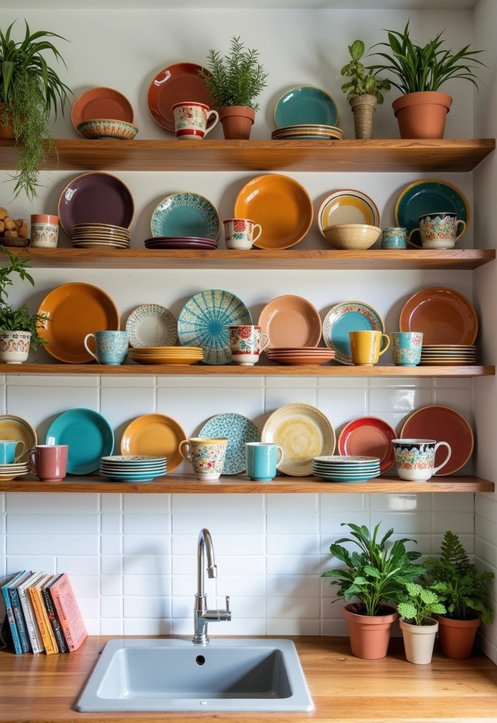 21+ Chic Boho Kitchen Ideas - 4. Open Shelving for Display