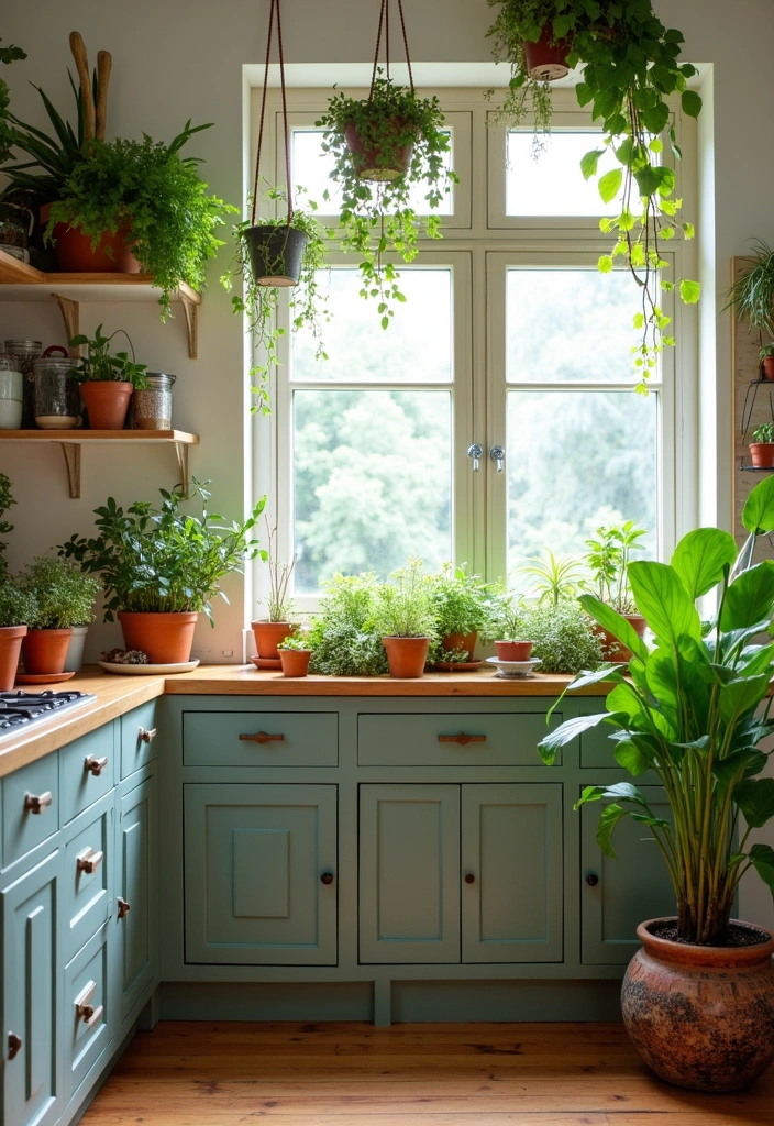 21+ Chic Boho Kitchen Ideas - 6. Greenery Galore