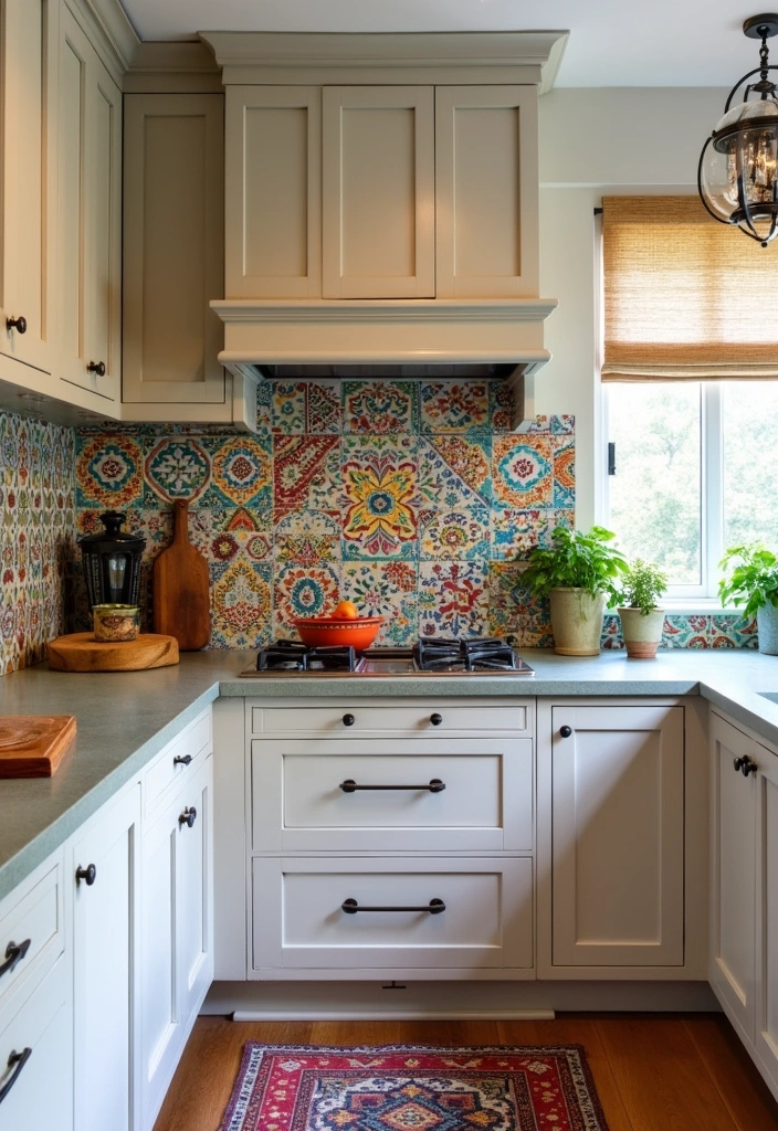 21+ Chic Boho Kitchen Ideas - 7. Colorful Tiles