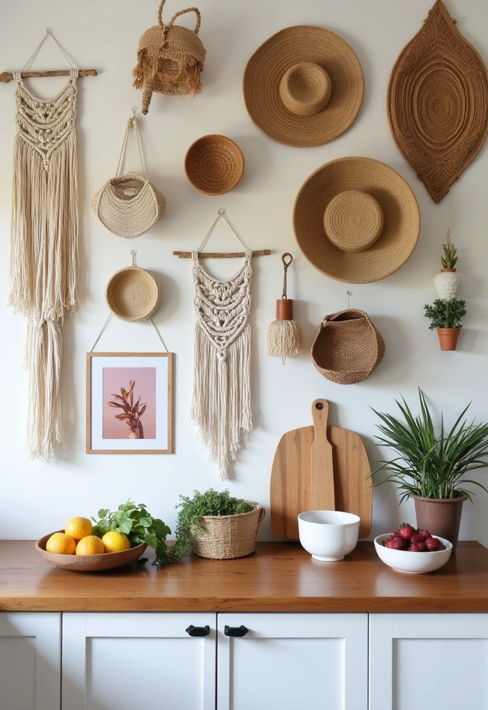 21+ Chic Boho Kitchen Ideas - 9. Artistic Wall Decor