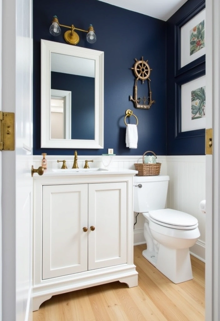 21+ Coastal Bathroom Ideas for a Beachy Retreat - 1. Nautical Blues and Whites