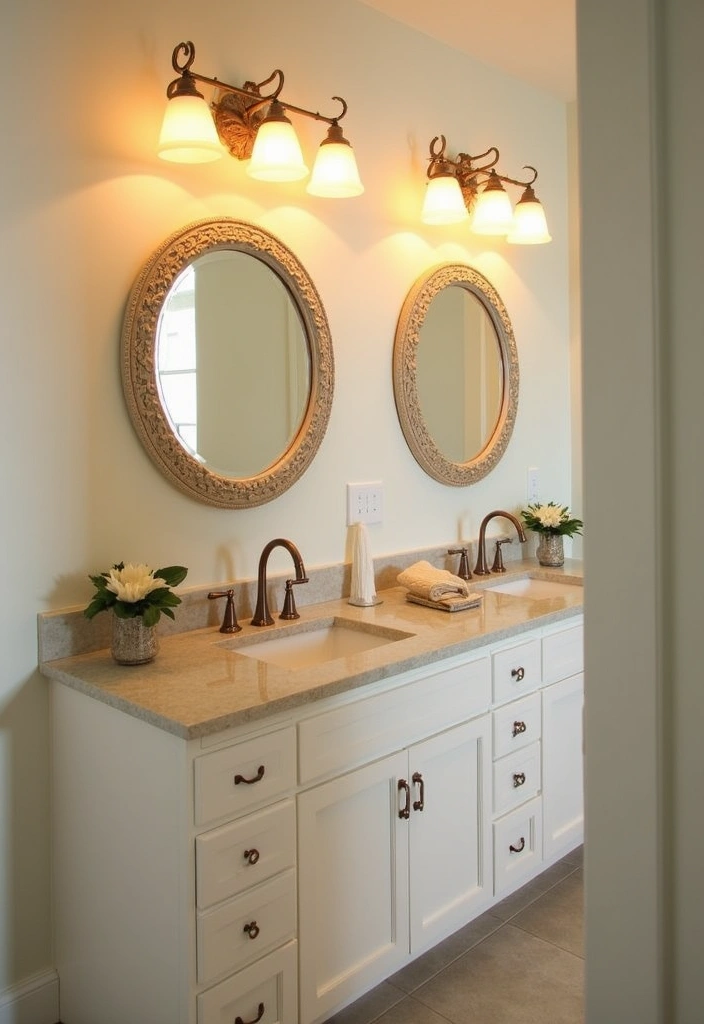 21+ Coastal Bathroom Ideas for a Beachy Retreat - 16. Soft Lighting and Mirrors