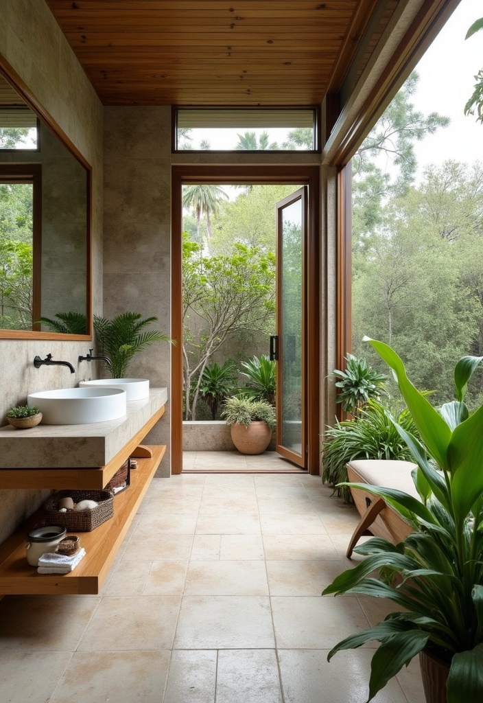 21+ Coastal Bathroom Ideas for a Beachy Retreat - 20. Outdoor-Inspired Elements