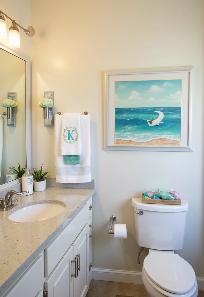 21+ Coastal Bathroom Ideas for a Beachy Retreat - 21. Personalized Coastal Decor