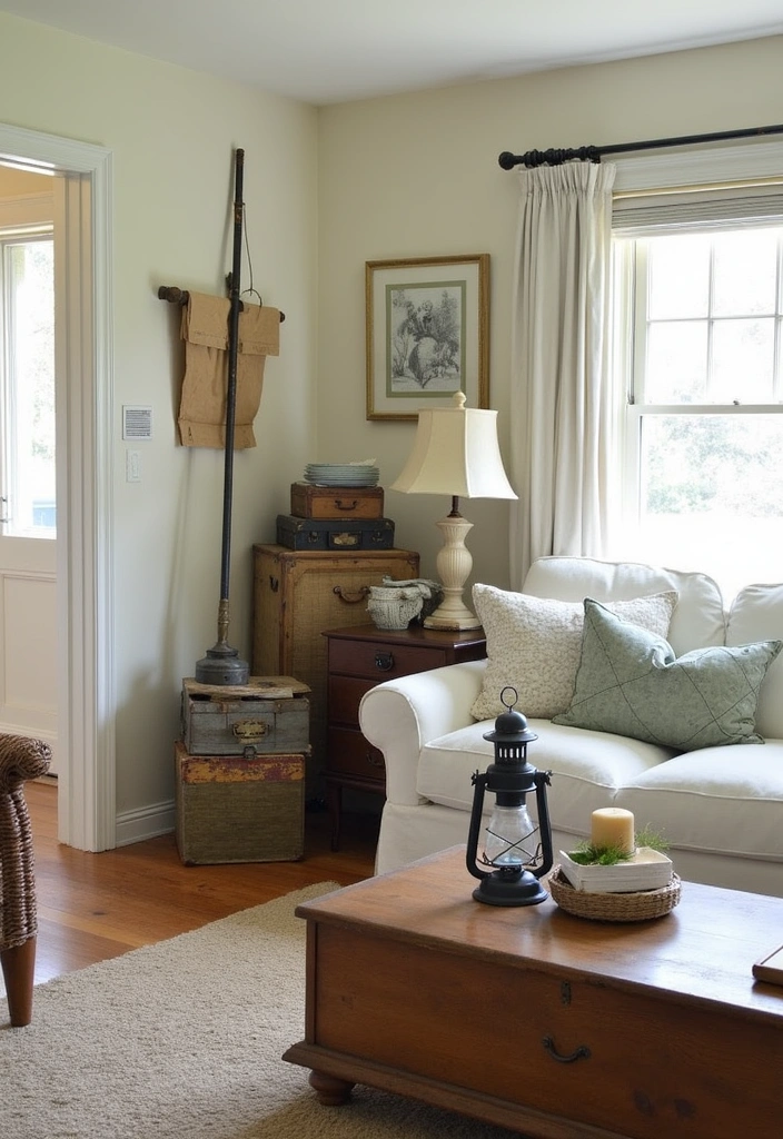 21+ Coastal Living Room Ideas - 14. Incorporate Vintage Finds