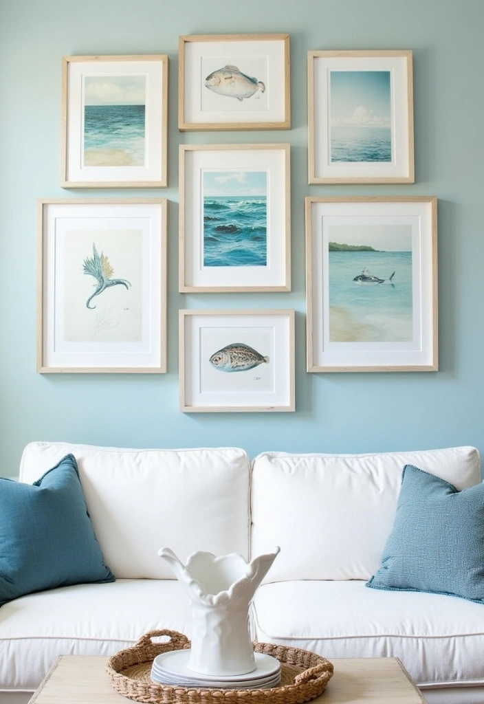 21+ Coastal Living Room Ideas - 4. Sea-Inspired Artwork