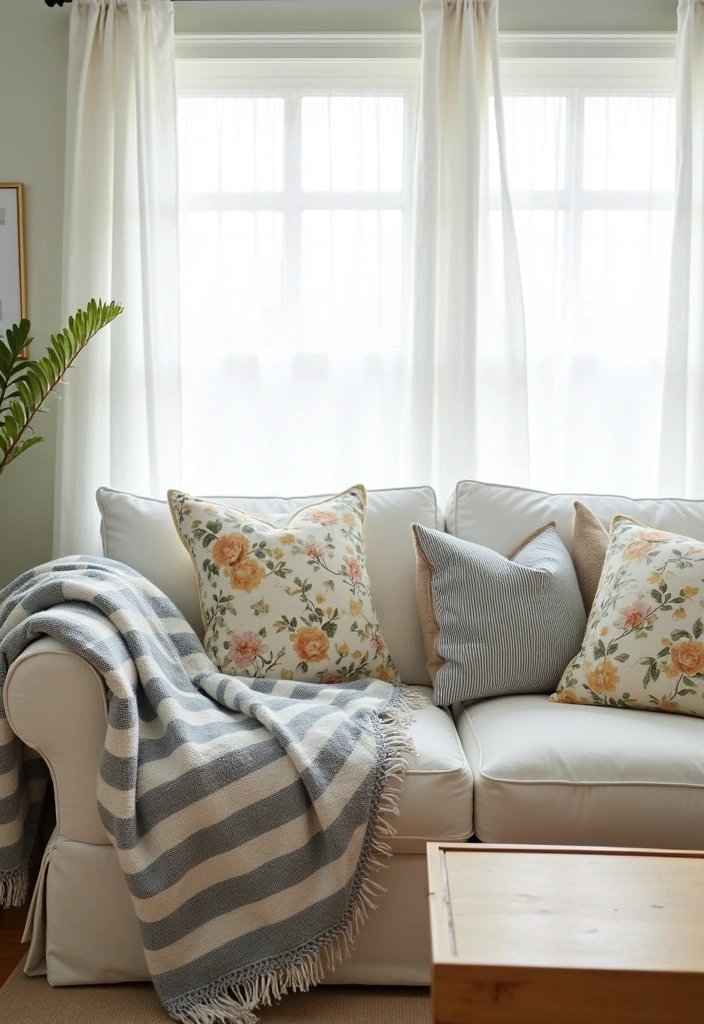 21+ Coastal Living Room Ideas - 5. Cozy Coastal Textiles
