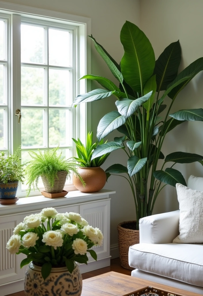 21+ Coastal Living Room Ideas - 8. Incorporate Greenery
