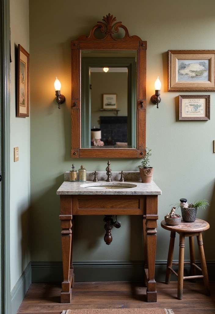 21+ Creative Farmhouse Bathroom Ideas - 10. Vintage Decor