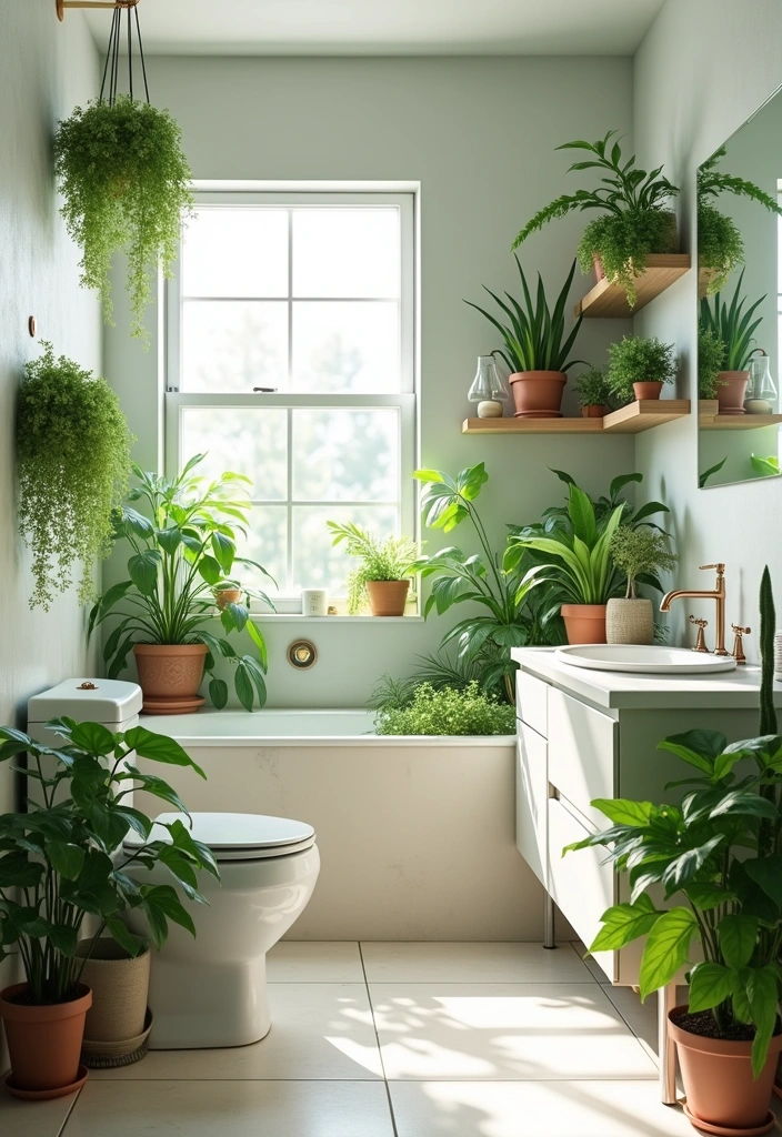 21+ Creative Farmhouse Bathroom Ideas - 11. Plant Accents