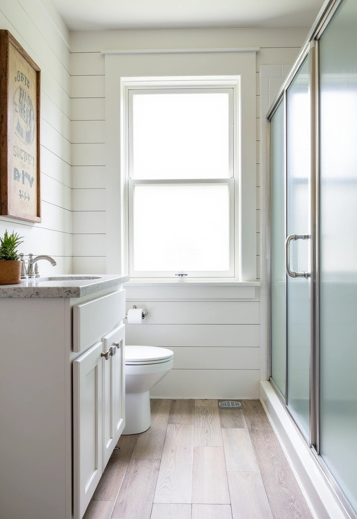 21+ Creative Farmhouse Bathroom Ideas - 2. Shiplap Walls