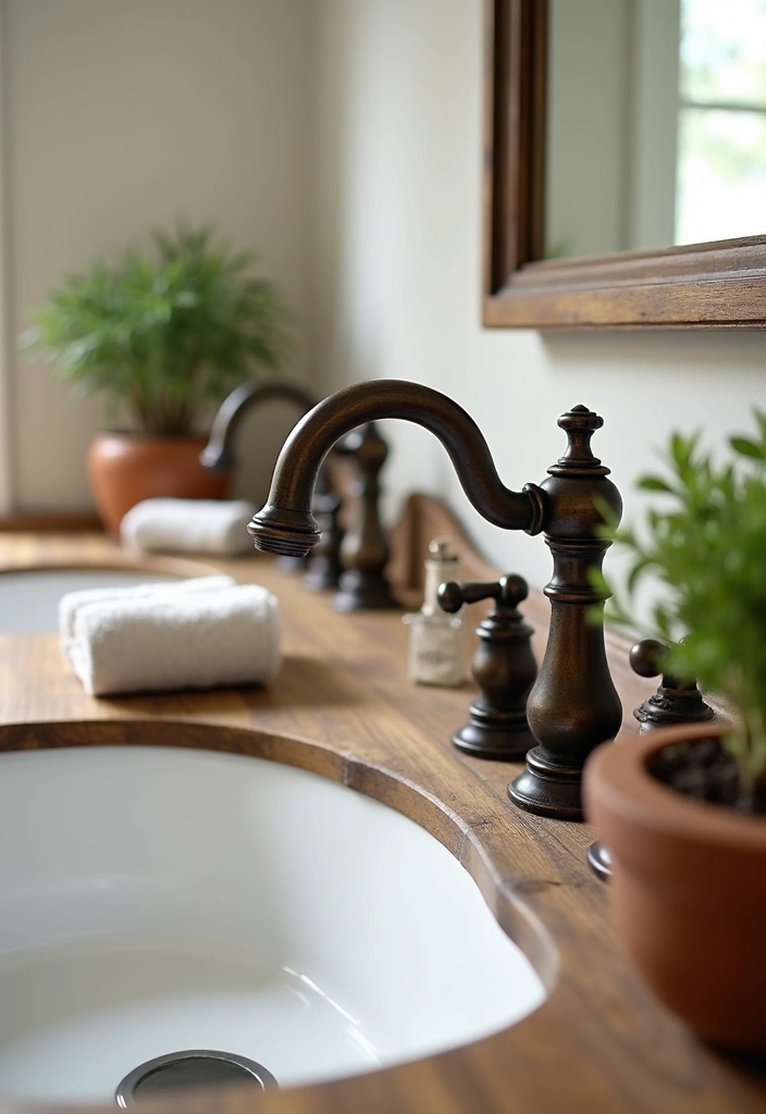 21+ Creative Farmhouse Bathroom Ideas - 20. Vintage Inspired Faucets