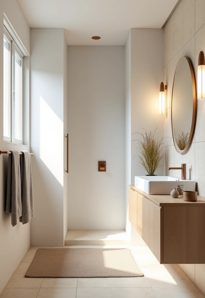 21+ Creative Farmhouse Bathroom Ideas - 5. Neutral Color Palette