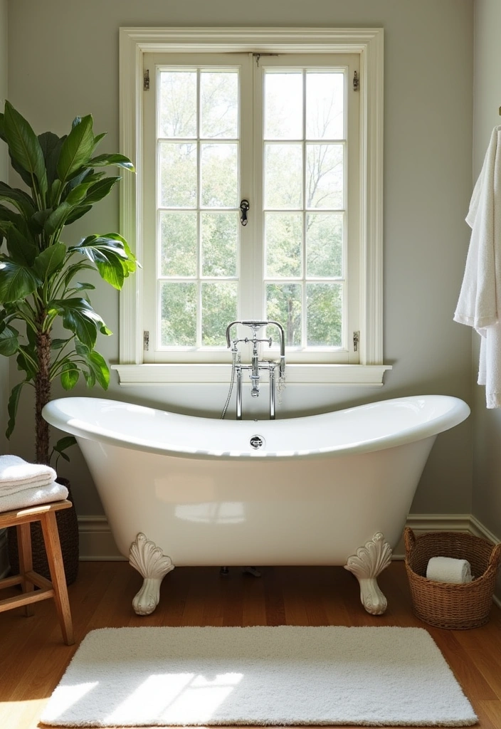 21+ Creative Farmhouse Bathroom Ideas - 6. Statement Bathtub