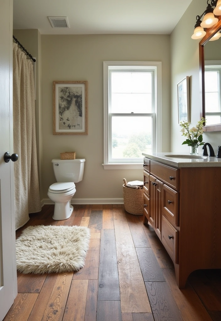 21+ Creative Farmhouse Bathroom Ideas - 9. Textured Flooring