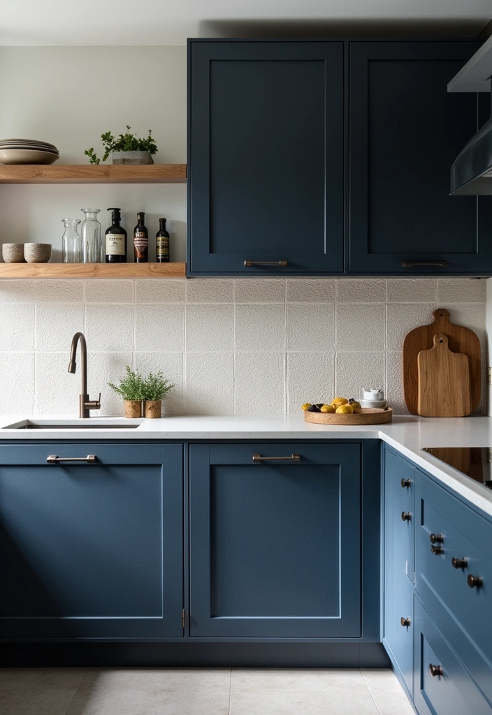 21+ Dark Blue Kitchen for Modern Home Ideas - 13. Dark Blue with Textured Finishes