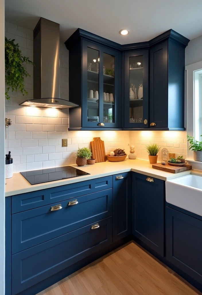 21+ Dark Blue Kitchen for Modern Home Ideas - 14. Dark Blue in Small Spaces
