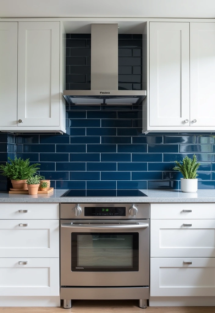 21+ Dark Blue Kitchen for Modern Home Ideas - 2. Striking Dark Blue Backsplash
