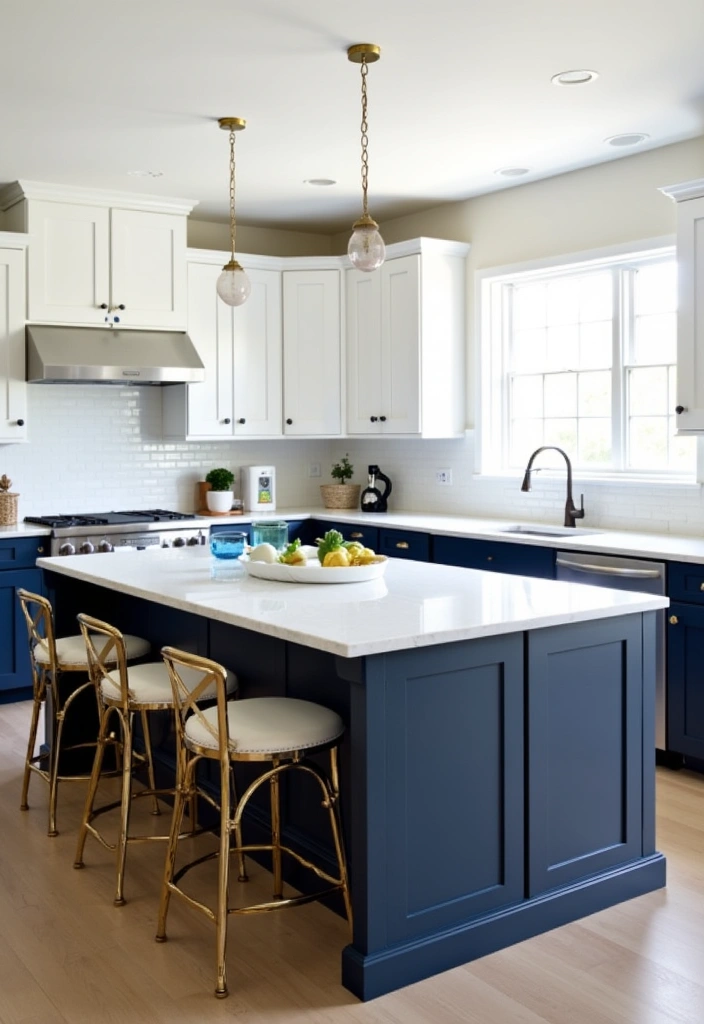 21+ Dark Blue Kitchen for Modern Home Ideas - 4. Two-Tone Kitchen Designs
