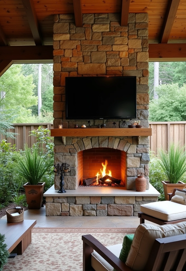 21+ Fireplace Wall Ideas With Wall Mounted TV - 13. Outdoor-Inspired