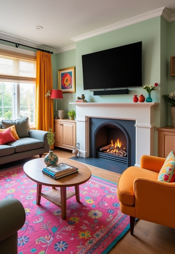 21+ Fireplace Wall Ideas With Wall Mounted TV - 20. Colorful Accents