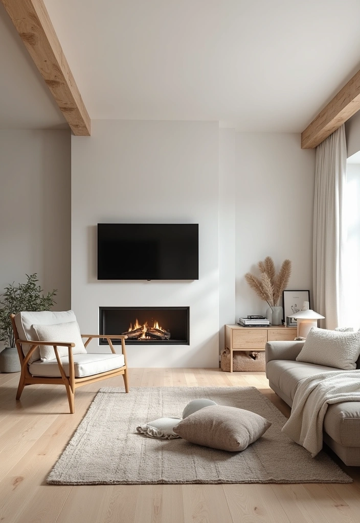 21+ Fireplace Wall Ideas With Wall Mounted TV - 7. Scandinavian Simplicity