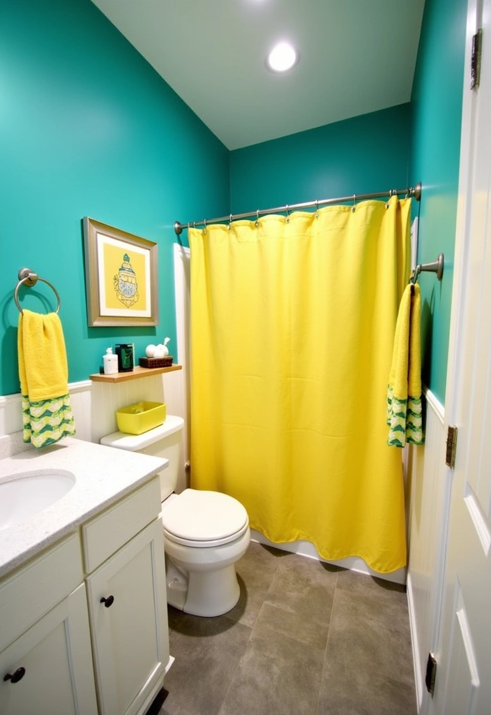 21+ Stylish Modern Bathroom Ideas - 4. Bold Color Accents