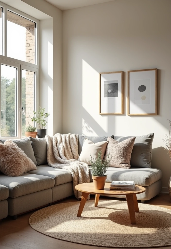 21+ Warm and Inviting Scandinavian Living Room Ideas - 1. Cozy Neutrals with Textured Layers