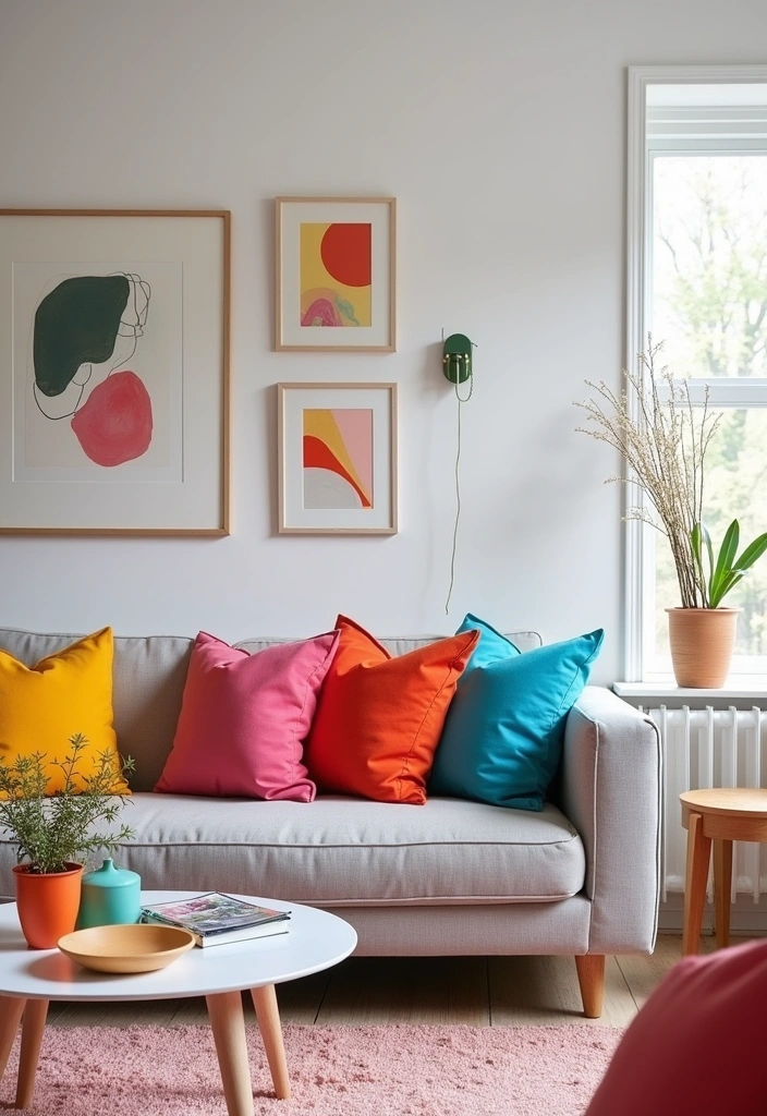 21+ Warm and Inviting Scandinavian Living Room Ideas - 17. Colorful Accents for a Fun Twist