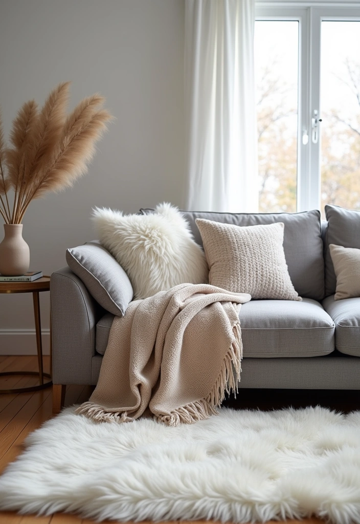 21+ Warm and Inviting Scandinavian Living Room Ideas - 6. Soft Textiles for Ultimate Comfort