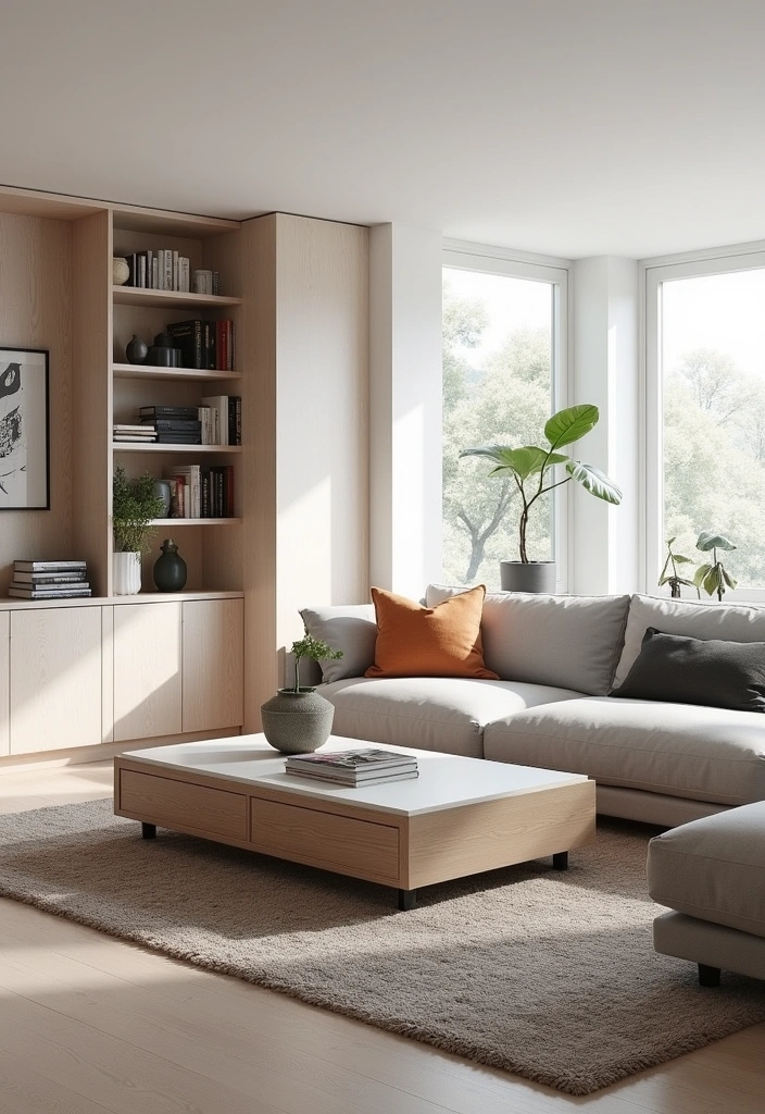 21+ Warm and Inviting Scandinavian Living Room Ideas - 8. Multi-Functional Spaces for Versatility