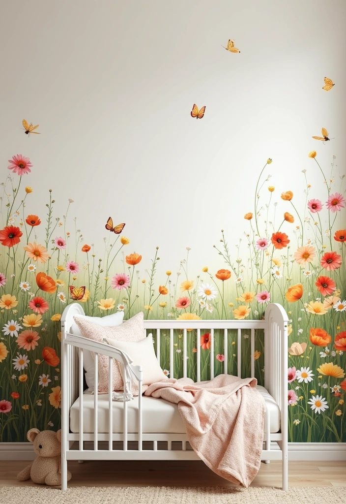 21+ Whimsical Wildflower Nursery Ideas - 1. Enchanting Wall Murals