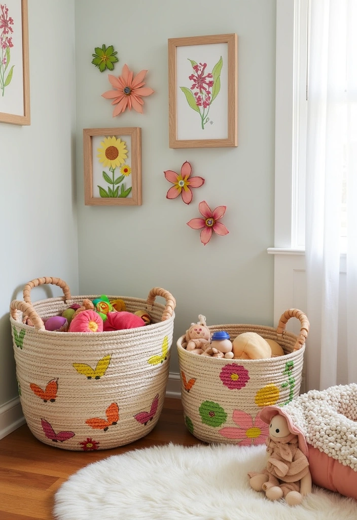 21+ Whimsical Wildflower Nursery Ideas - 15. Floral-Themed Toy Storage