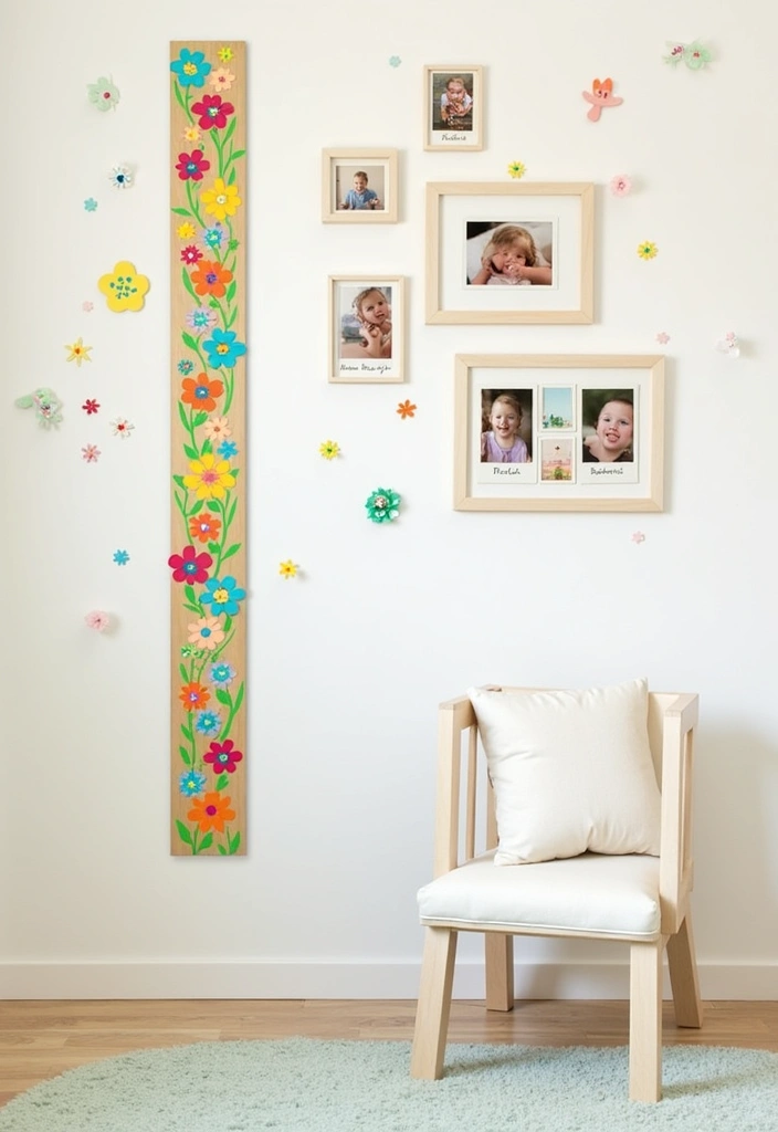 21+ Whimsical Wildflower Nursery Ideas - 19. Wildflower-Themed Growth and Milestone Wall