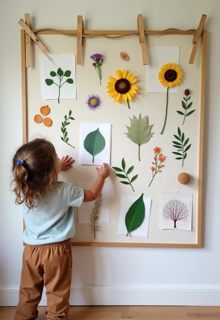 21+ Whimsical Wildflower Nursery Ideas - 21. Interactive Nature Board