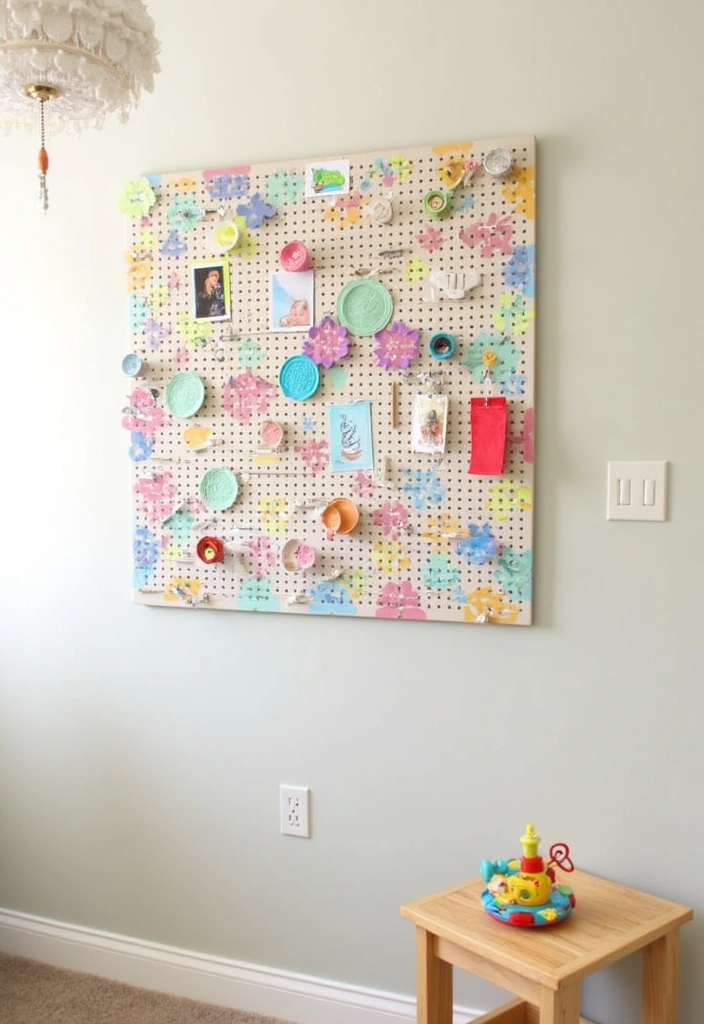 21+ Whimsical Wildflower Nursery Ideas - 9. Floral-Themed Peg Board