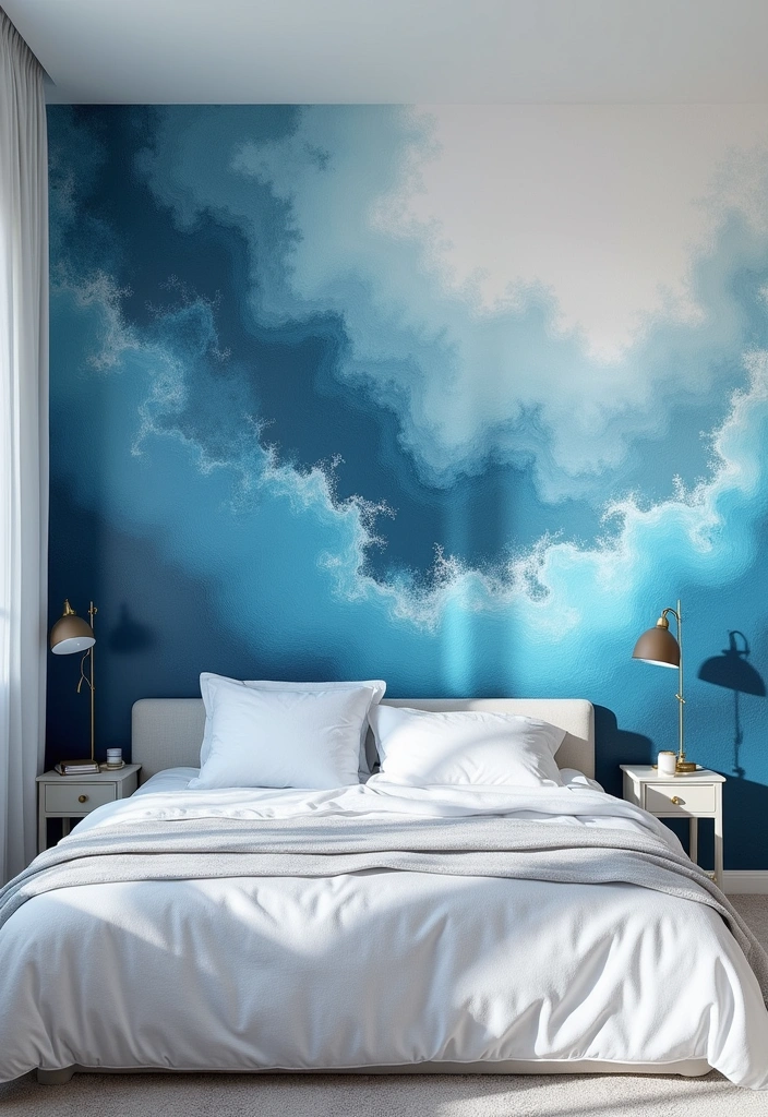 22+ Blue and White Bedroom Ideas - 13. Artistic Wall Murals