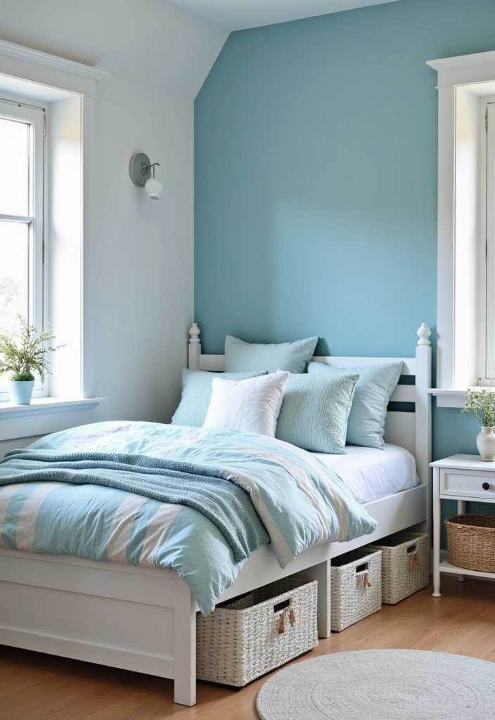 22+ Blue and White Bedroom Ideas - 16. Smart Storage Solutions