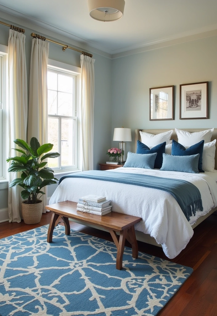 22+ Blue and White Bedroom Ideas - 20. Accent Rugs