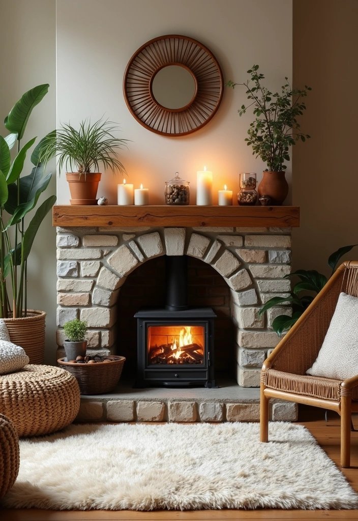 22+ Boho Living Room Ideas - 12. Cozy Fireplaces