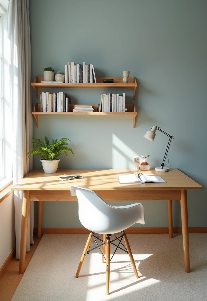 22+ Chic Japandi Home Office Ideas - 1. Natural Wood Accents