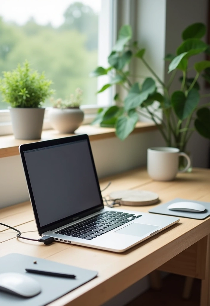 22+ Chic Japandi Home Office Ideas - 11. Minimalist Tech Setup