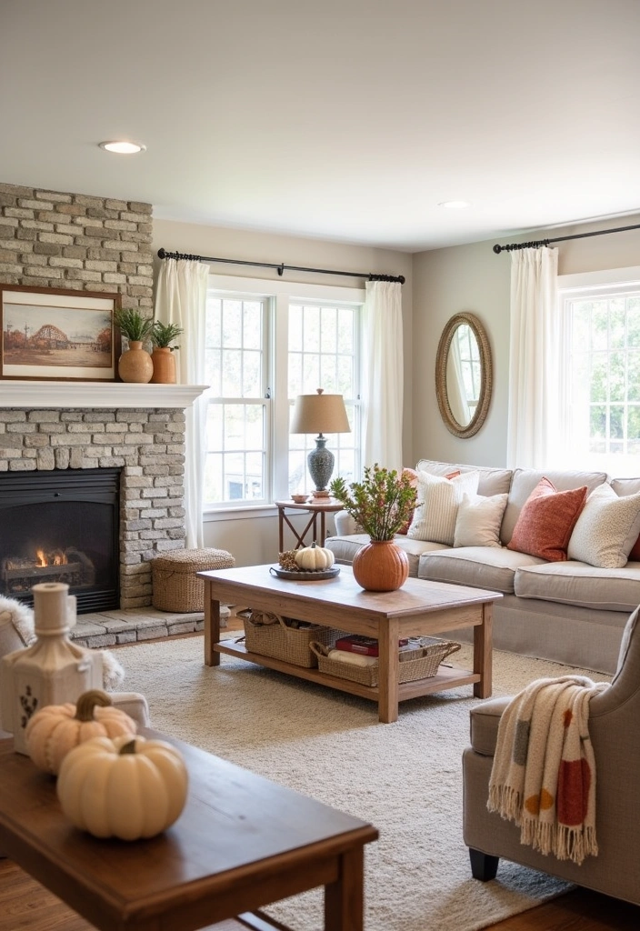 22+ Farmhouse Living Room Ideas - 15. Seasonal Decor Changes