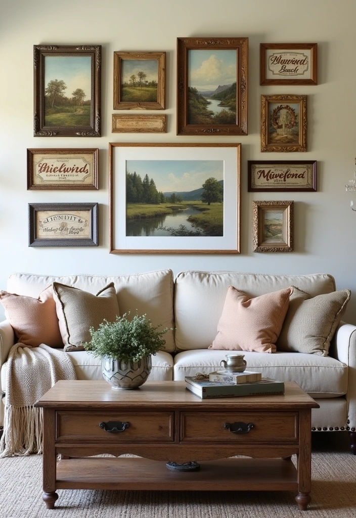 22+ Farmhouse Living Room Ideas - 7. Farmhouse-Inspired Art