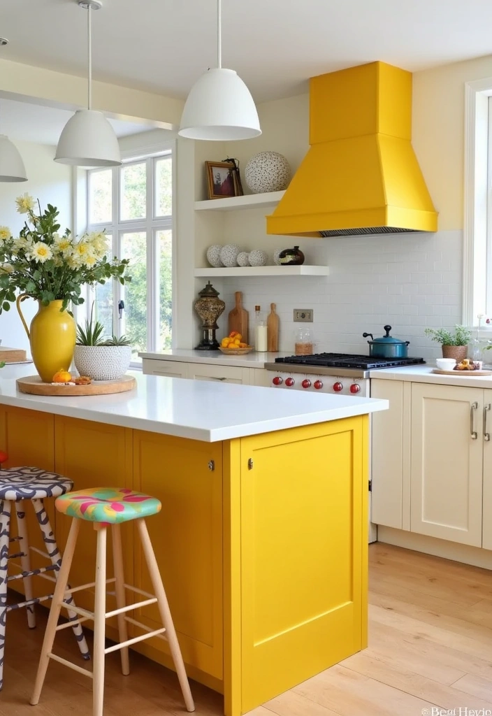 22+ Inspiring Yellow Kitchen Ideas - 14. Yellow Kitchen Island