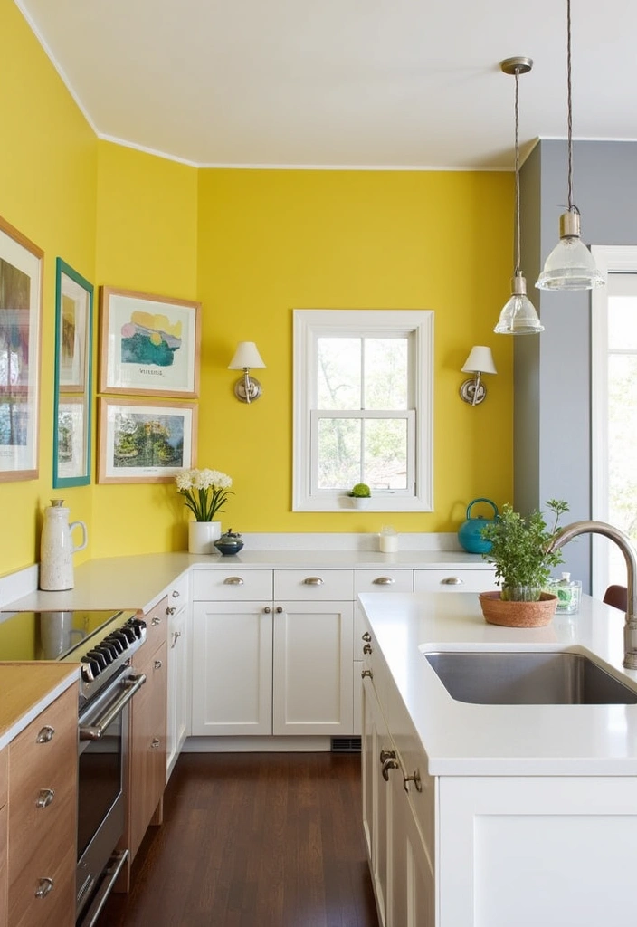 22+ Inspiring Yellow Kitchen Ideas - 2. Yellow Accent Wall