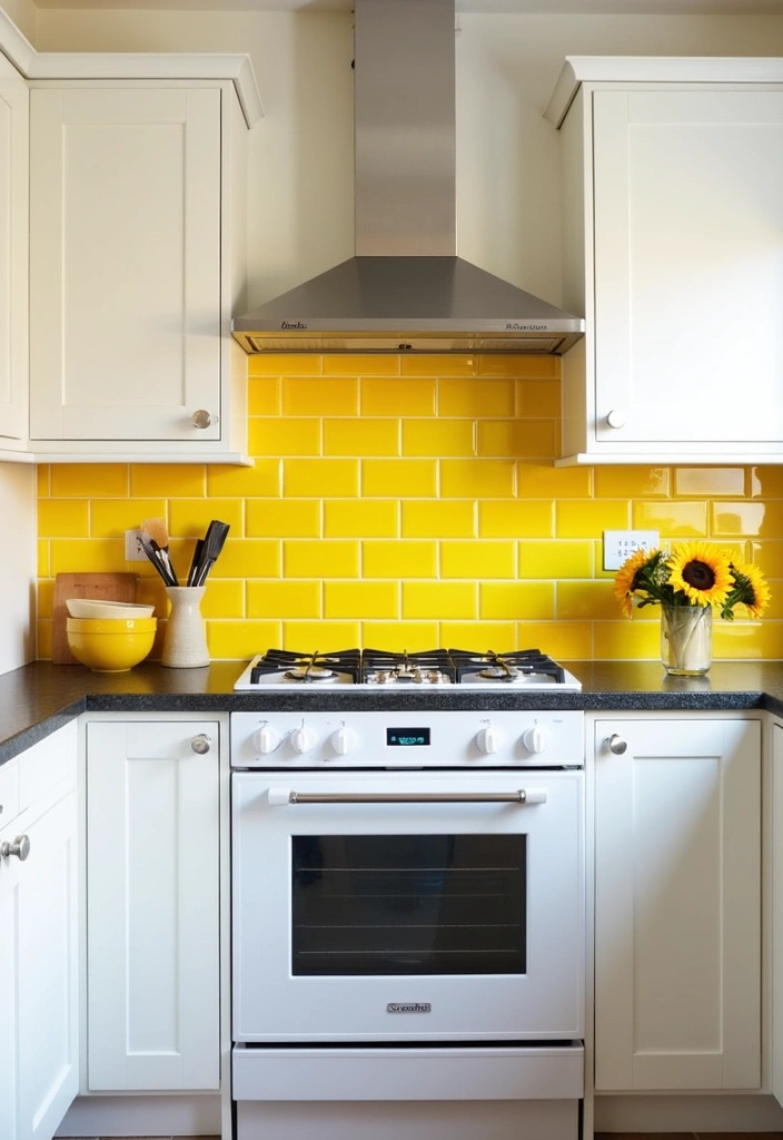 22+ Inspiring Yellow Kitchen Ideas - 3. Cheerful Yellow Backsplash