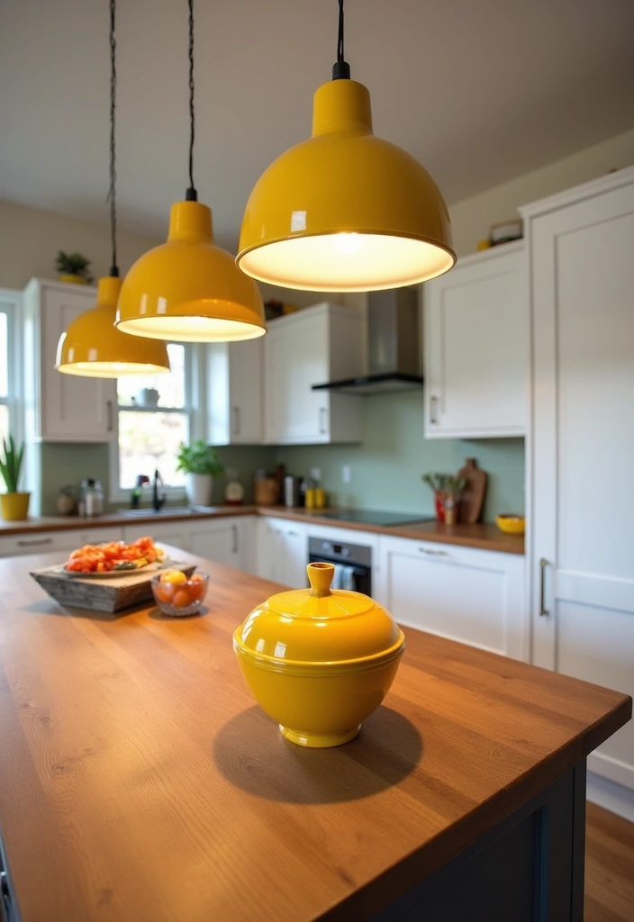 22+ Inspiring Yellow Kitchen Ideas - 4. Bright Yellow Lighting Fixtures